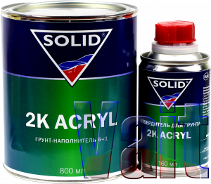 Купити 2К Акриловий грунт-порозаповнювач 5:1 SOLID 2K ACRYL (800 мл) + затверджувач (160 мл), сірий - Vait.ua