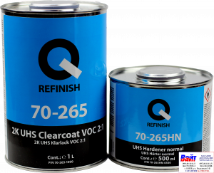 Купити 70-265-1000, Q-Refinish, Лак 2K UHS CLEARCOAT VOC 2:1 + 70-265HN-0500 Затверджувач normal, комплект 1,0л + 0,5л - Vait.ua