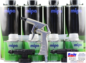 Купити Mipa Raptor Set Захисне покриття із структурним ефектом на базі поліуретанових смол 2K (0,75 л + 0,25 л), чорне, в комплекті з пістолетом для нанесення та двома розпилюючими головками - Vait.ua