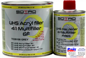 Купити 2К Акриловий мультифункціональний ґрунт UHS 4:1 Sotro Multifiller 6F (800 мл) + затверджувач (200 мл), сірий - Vait.ua