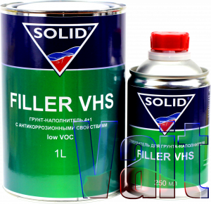 Купити 2К Акриловий антикорозійний ґрунт-наповнювач 4:1 SOLID FILLER VHS low VOC (1 л) + затверджувач (250 мл), чорний - Vait.ua